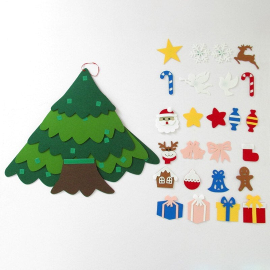 two tone color felt christmas tree for kids, christmas diy felt acitivity