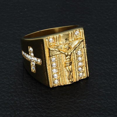 religious gold jesus thick mens ring