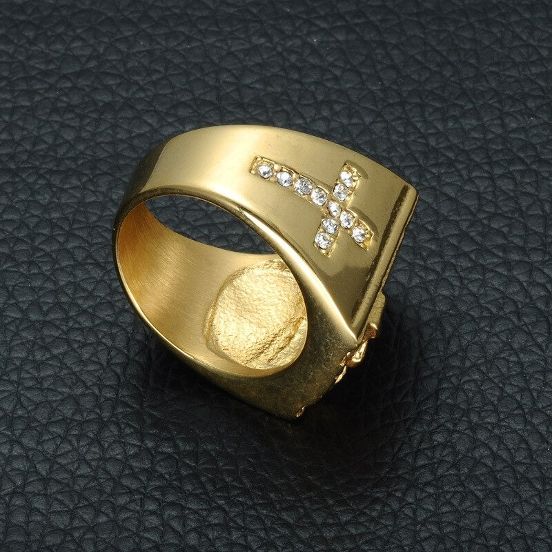 religious gold jesus thick mens ring