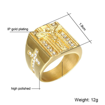 religious gold jesus thick mens ring