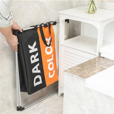 foldable laundry bin compact triple compartment laundry hamper bin storage, dark light color