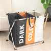 triple compartment laundry hamper bin storage, dark light color