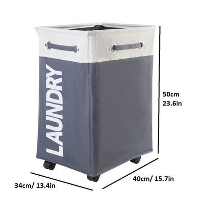 wide laundry bin on wheels grey and white 13.4 inch wide