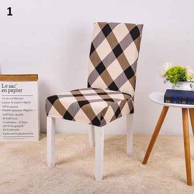 black and brown checked stripes patterned color dining chair slip cover spandex