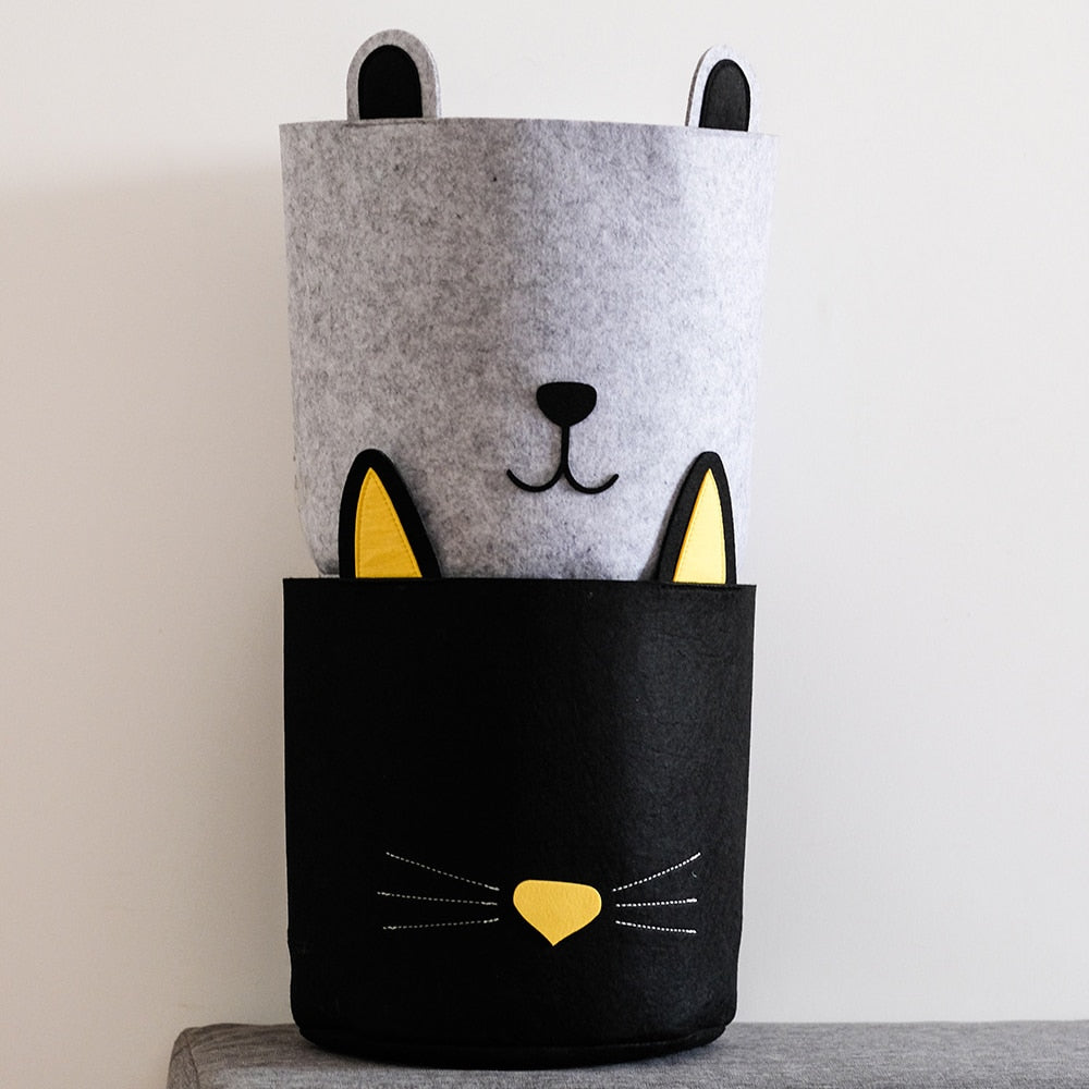 Minimalist Cat and Bear Felt Toy Storage Bins