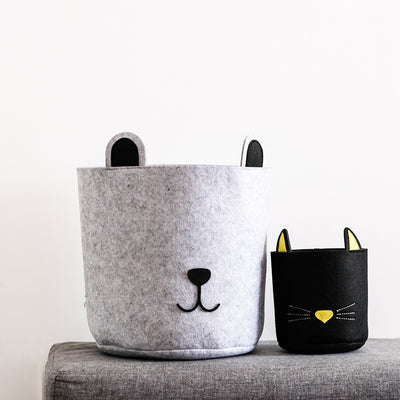 Minimalist Cat and Bear Felt Toy Storage Bins