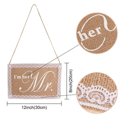 im his mrs , im her mr, rustic wedding burlap and lace signs for chairs, winfinity brands