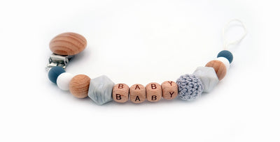 CREATEME™ Handmade Custom Name Silicone + Wood Pacifier Clip