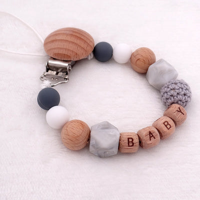 custom personalized name wood and silicone bead baby pacifier teether clip winfinity brands free shipping grey white blue color