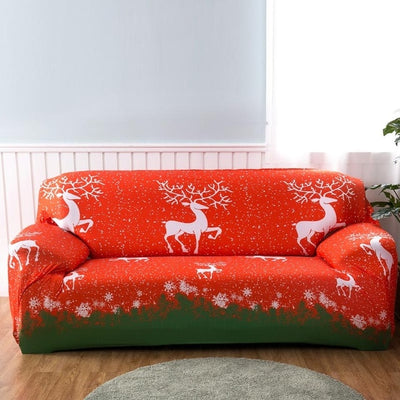 christmas deer red and green spandex stretch slip cover for sofa couch sheet - winfinity brands
