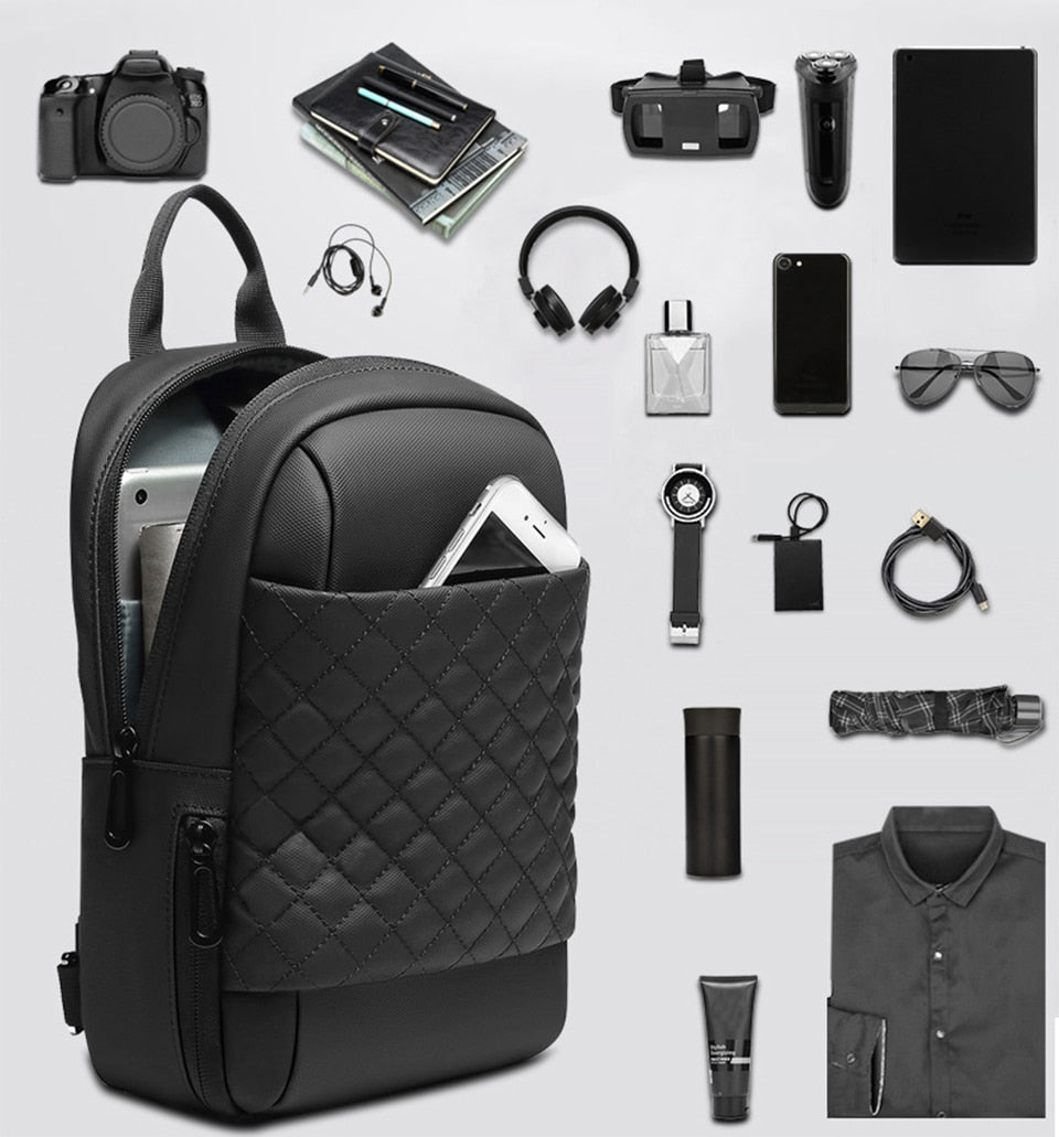 mens fashion leather tote bah cross shoulder man purse, man bag with USB charging port