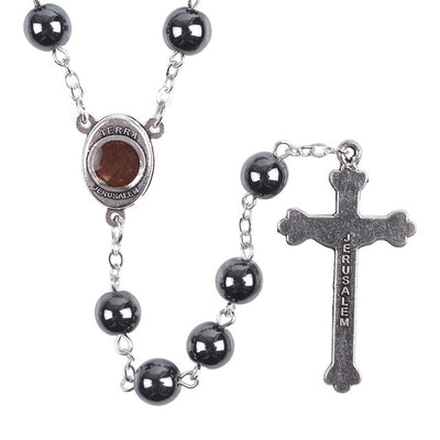 Our Lady of Lourdes - Holy Soil  Jerusalem Catholic Rosary - black winfinity brands free shipping