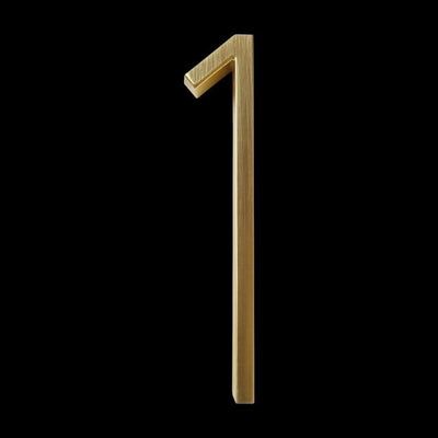 slim brass gold house number 1 one