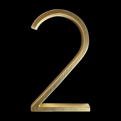 slim brass gold house number 2 two