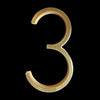 slim brass gold house number 3 three