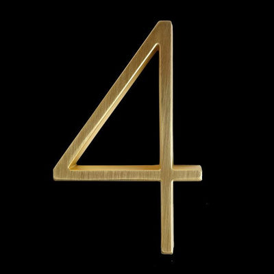 slim brass gold house number 4 four