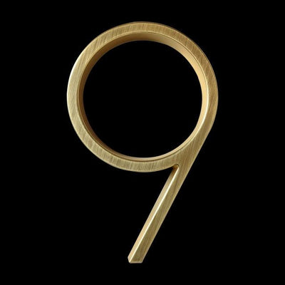 slim brass gold house number 9 nine