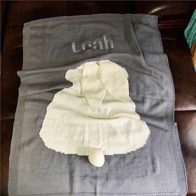 custom name enbroidered baby blanket name with bunny grey and white free shipping world wide winfinity brands createme
