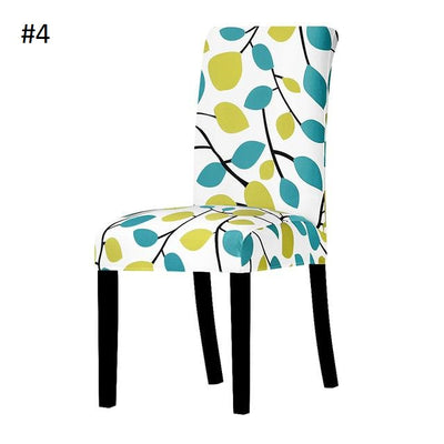 green and teal leaves with white back ground spandex dining chair slip covers - winfinity brands