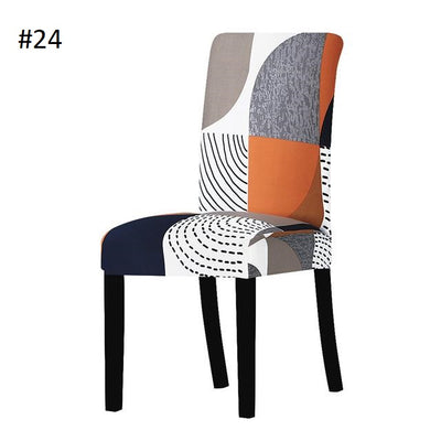 orange and blue and white geometric dining chair spandex slip covers - winfinity brands
