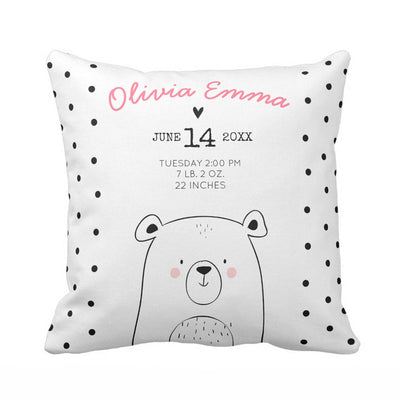birth stat pillowcase for baby black and white