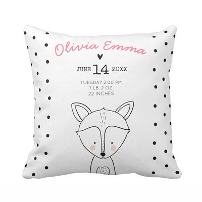 birth stat pillowcase for baby black and white