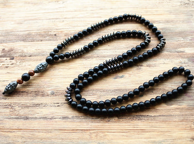 mens black necklace beads tribal