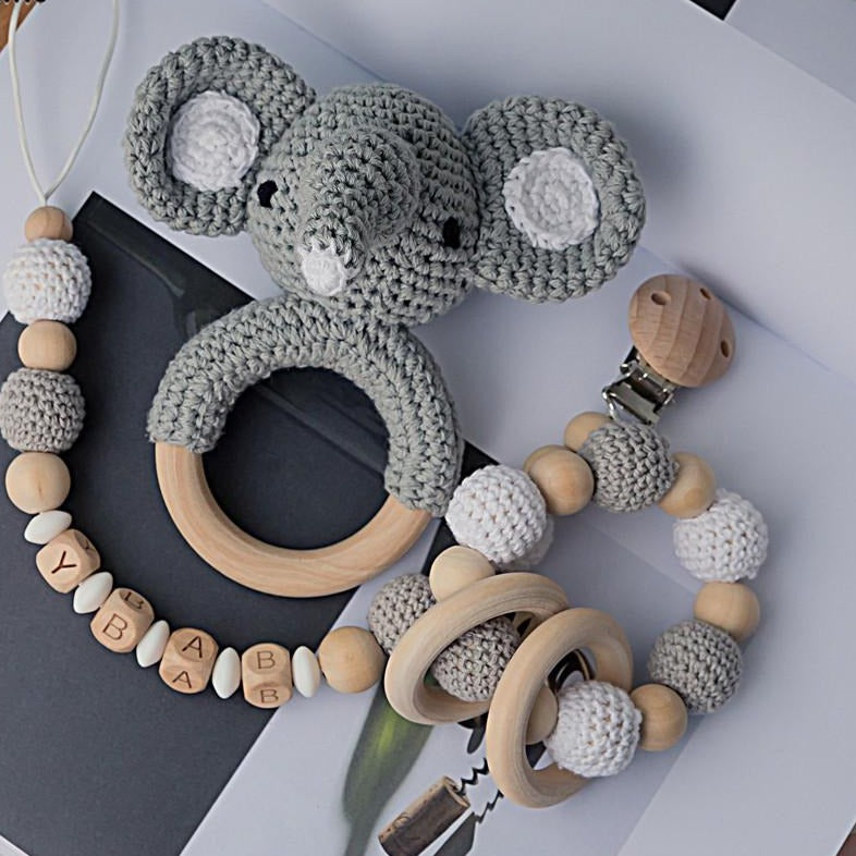 baby custom name rattle clip elephant set crochet 