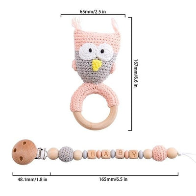 crochet baby girl owl bracelet handmade personalized pacifier clip teether