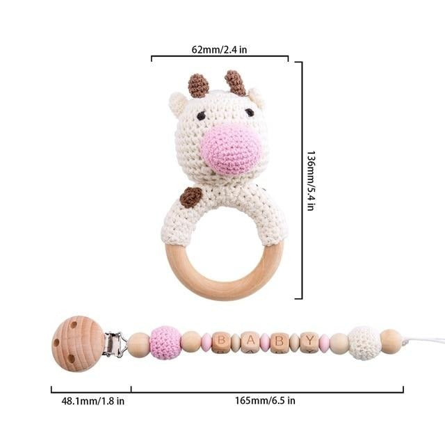 crochet cow bracelet handmade personalized pacifier clip teether