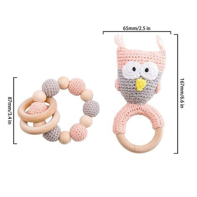 crochet pink owl theme  bracelet handmade personalized pacifier clip teether