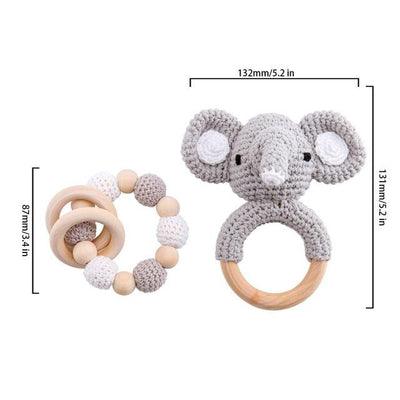 crochet elephant grey  bracelet handmade personalized pacifier clip teether