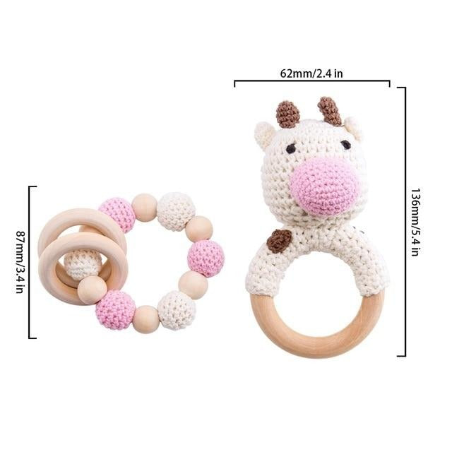 crochet cow farm animal bracelet handmade personalized pacifier clip teether