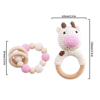 crochet cow farm animal bracelet handmade personalized pacifier clip teether