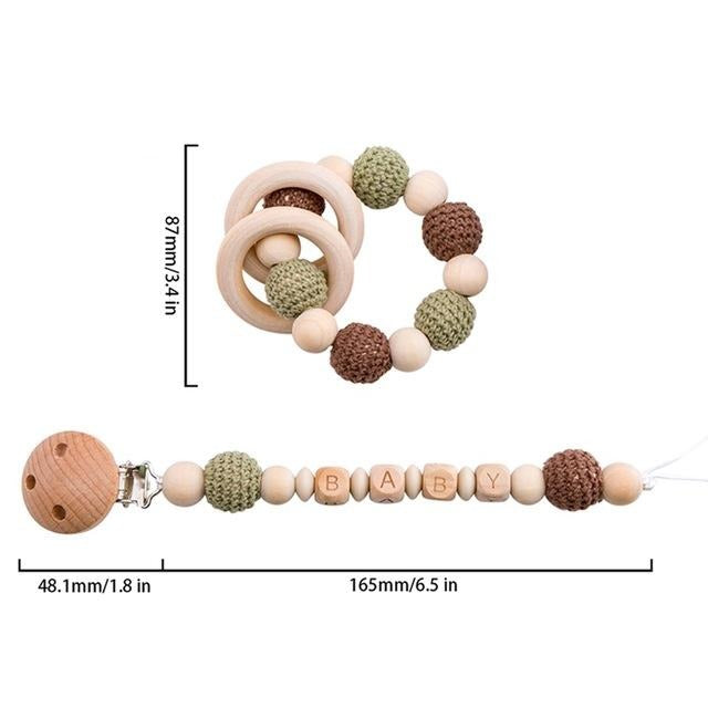 crochet green and brown bracelet handmade personalized pacifier clip teether