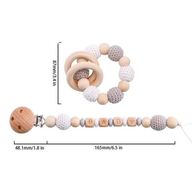 crochet gray and white  bracelet handmade personalized pacifier clip teether