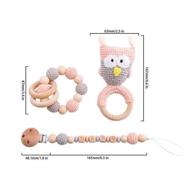 baby custom name rattle clip owl set crochet