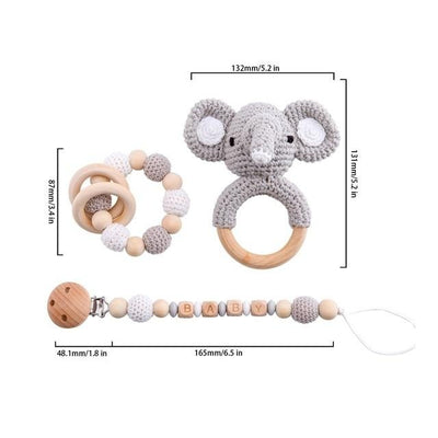 baby custom name rattle clip elephant set crochet