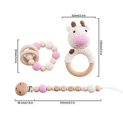 crochet cow farm animal theme bracelet handmade personalized pacifier clip teether