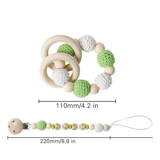 crochet green and white bracelet handmade personalized pacifier clip teether