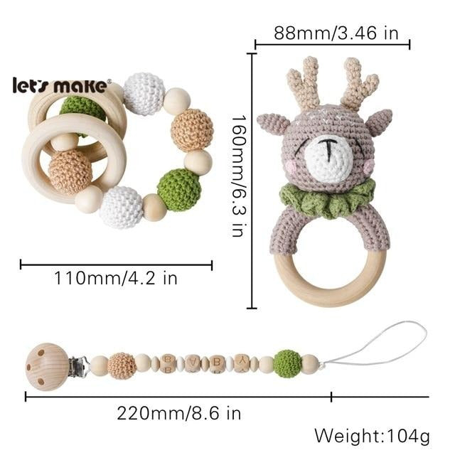 baby custom name rattle clip deer woodlands set crochet