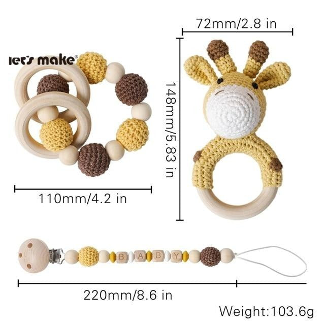 baby custom name rattle clip giraffe set crochet