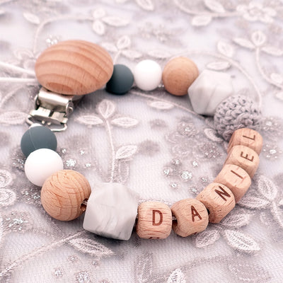 custom personalized name wood and silicone bead baby pacifier teether clip winfinity brands free shipping grey color
