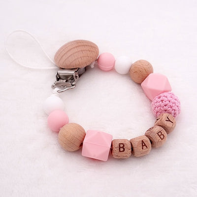 custom personalized name wood and silicone bead baby pacifier teether clip winfinity brands free shipping pink color for girl