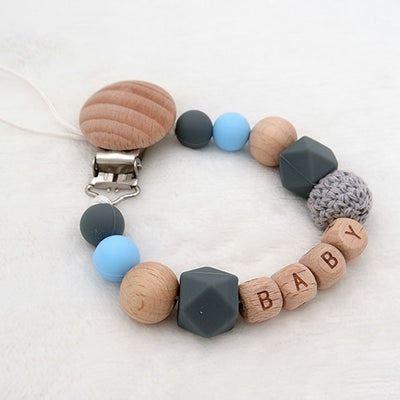 custom personalized name wood and silicone bead baby pacifier teether clip winfinity brands free shipping light blue color