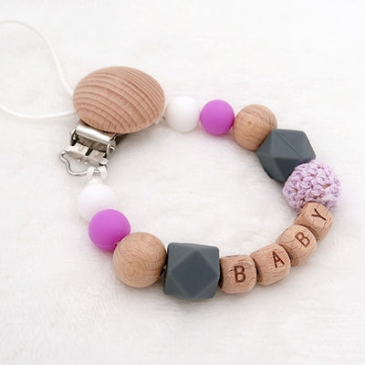 custom personalized name wood and silicone bead baby pacifier teether clip winfinity brands free shipping purple color