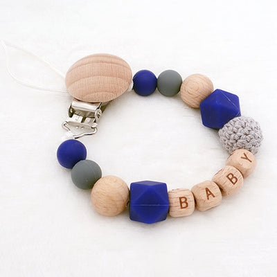 custom personalized name wood and silicone bead baby pacifier teether clip winfinity brands free shipping blue color