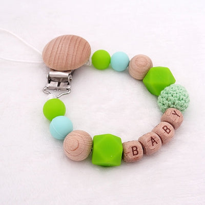 CREATEME™ Handmade Custom Name Silicone + Wood Pacifier Clip