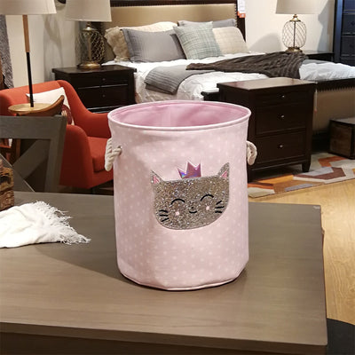 little girl storage bins  cat pink and white