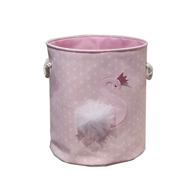 little girl storage bins  swan  pink and white